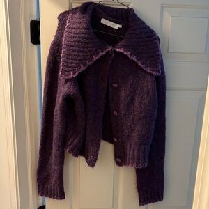 Astr NWT Purple Knit Cardigan large embroidered collar Sweater